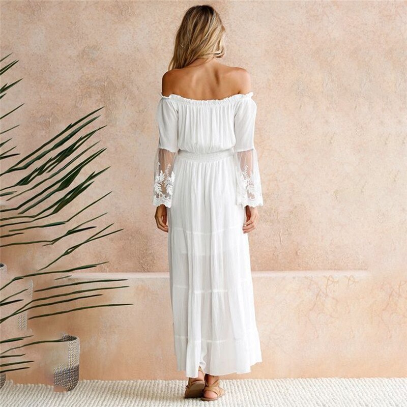 Off Shoulder Lace Boho Maxi Dress