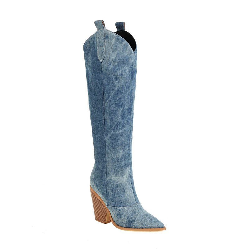 Denim Western High Boots