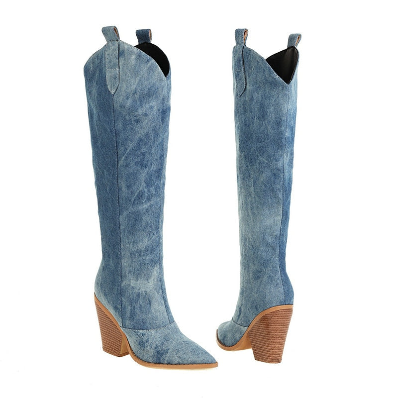 Denim Western High Boots