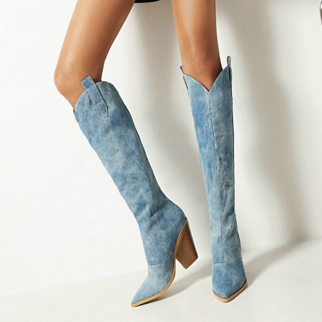 Denim Western High Boots