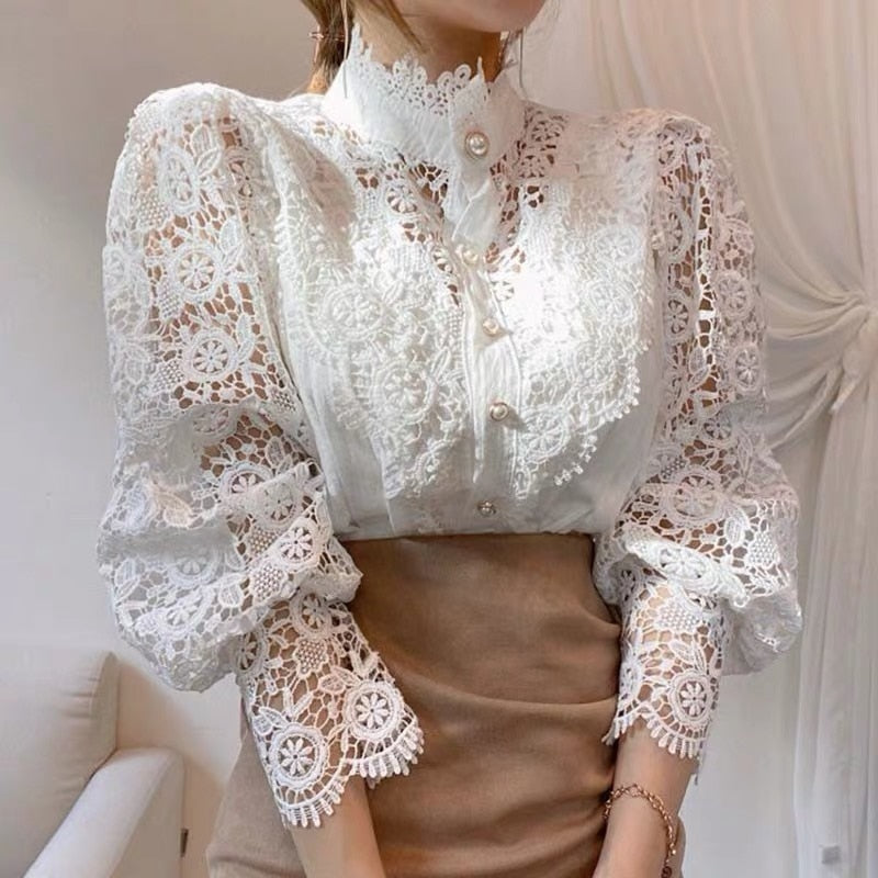 Vintage Solid Lace Blouse