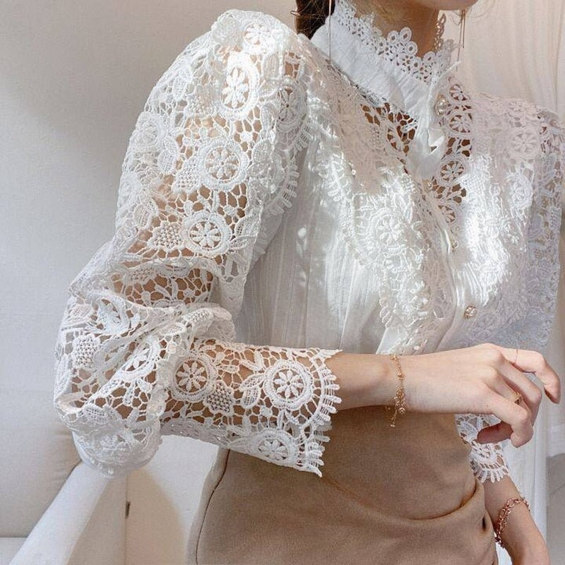 Vintage Solid Lace Blouse