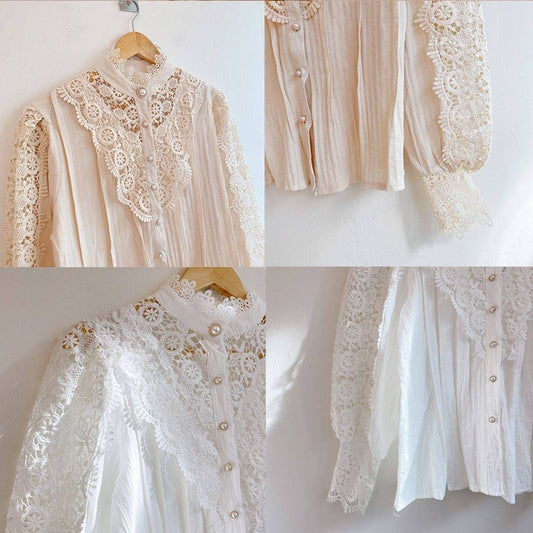 Vintage Solid Lace Blouse