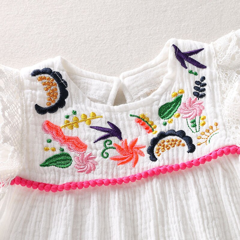 Sleeveless Embroidery Ruffled Dress