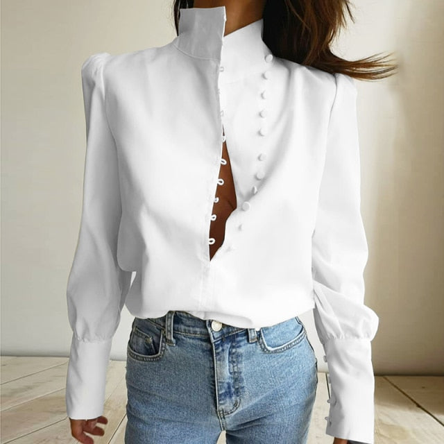 Elegant Long Sleeve High Neck Blouse