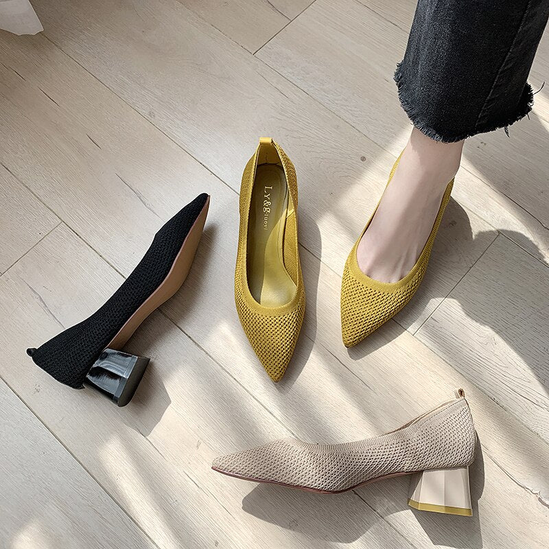 Square Heel Stretchy Pumps