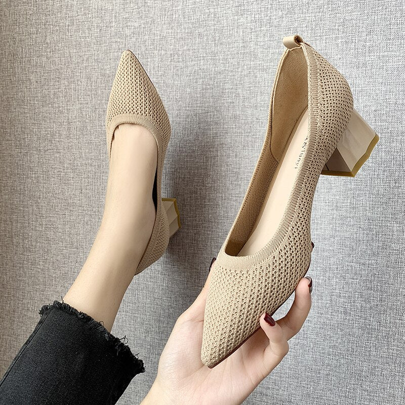 Square Heel Stretchy Pumps