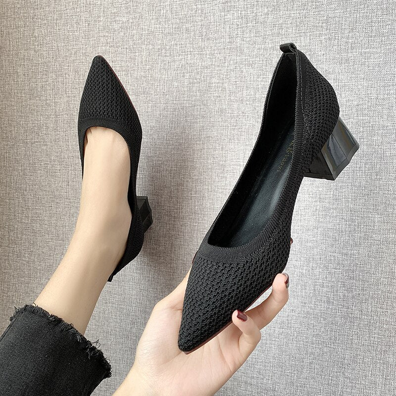 Square Heel Stretchy Pumps