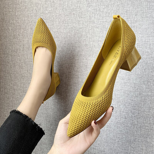 Square Heel Stretchy Pumps