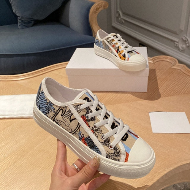 Embroidered Letters Canvas Sneakers